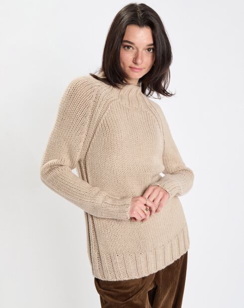 Pull en Laine mélangée col montant beige