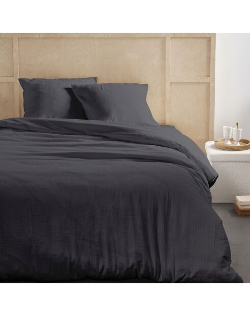 Parure housse de couette en gaze de coton fusain