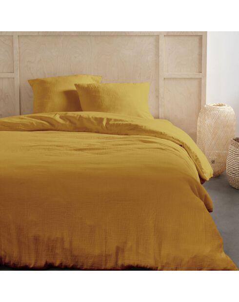 Parure housse de couette en gaze de coton ocre