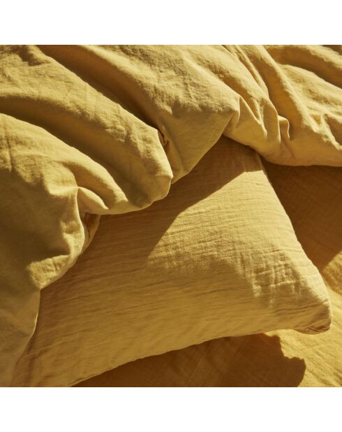 Parure housse de couette en gaze de coton ocre