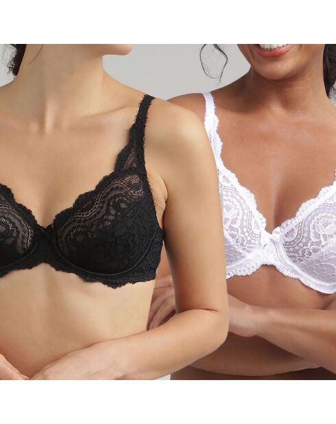 2 Flower Elegance wit/zwarte beugelbeha's