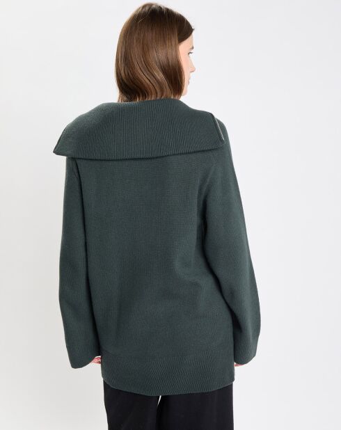 Pull long en Laine mélangé vert foncé