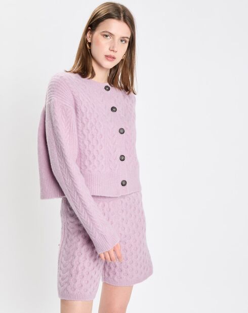 Cardigan en Laine mélangée à torsades rose