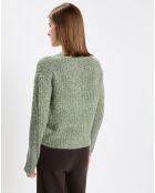 Gilet en Coton, Laine & Alpaga mélangés grosse maille chiné vert foncé