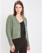 Gilet en Coton, Laine & Alpaga mélangés grosse maille chiné vert foncé