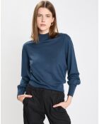 Pull 100% Laine vierge Col montant bleu marine