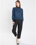 Pull 100% Laine vierge Col montant bleu marine