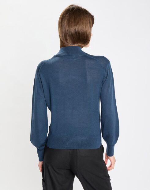 Pull 100% Laine vierge Col montant bleu marine