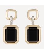 0.02 ct diamanten en 2,77 ct zwarte agaat geelgouden oorbellen