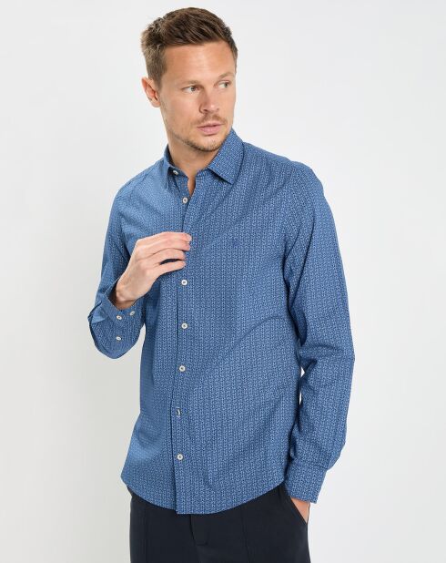 Chemise Micro Motif Velours bleu foncé