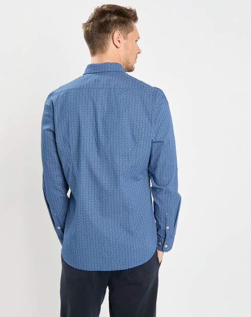 Chemise Micro Motif Velours bleu foncé