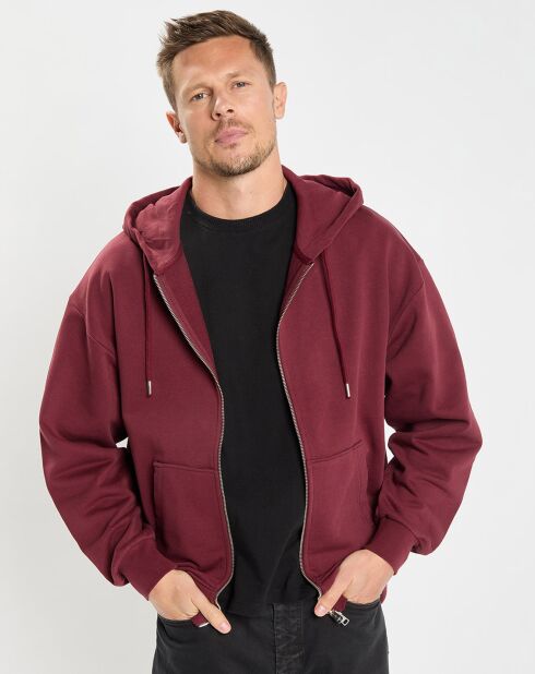 Sweat zippé à capuche 100% Coton Bio bordeaux