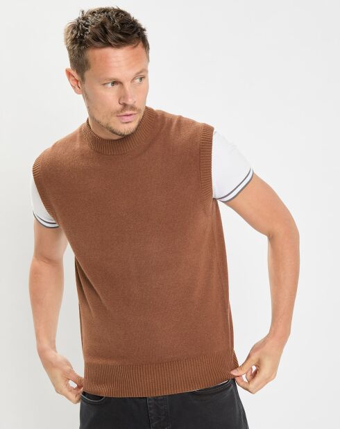 Pull sans manches en Laine & Coton marron