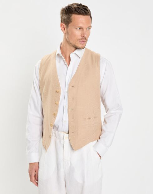 Gilet en Lin & Coton slim fit beige