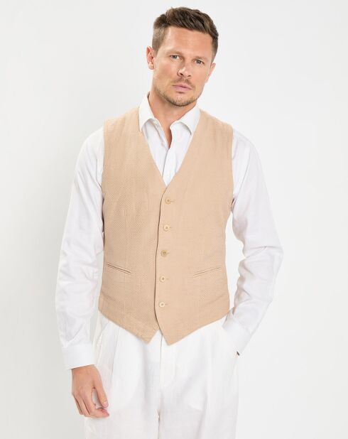 Gilet en Lin & Coton slim fit beige