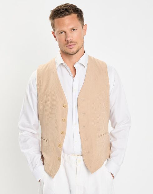 Gilet en Lin & Coton slim fit beige