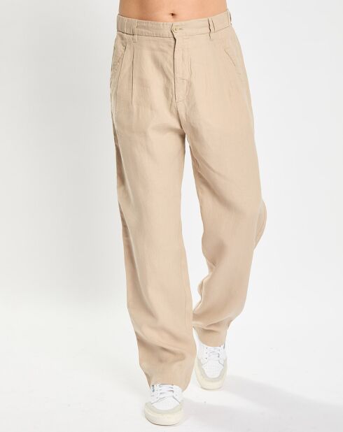 Pantalon 100% Lin Mossbo Pant Pinces beige