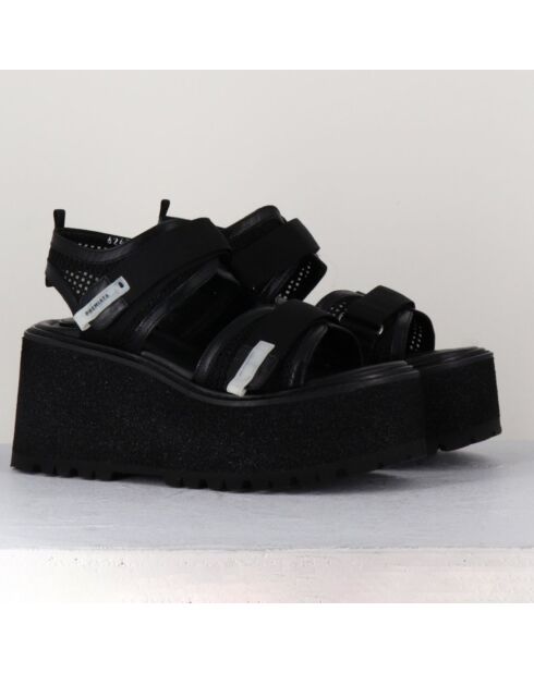 Schwarze Ledersandalen - 9 cm Absatz