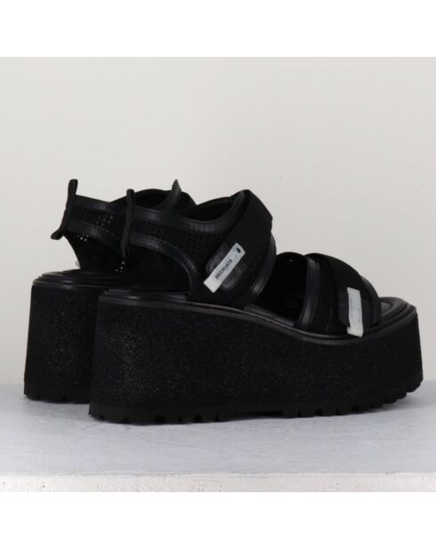 Schwarze Ledersandalen - 9 cm Absatz