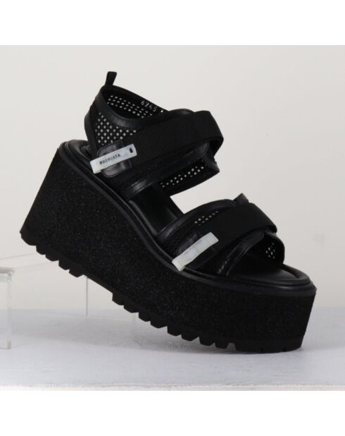 Schwarze Ledersandalen - 9 cm Absatz