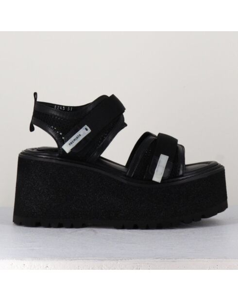 Schwarze Ledersandalen - 9 cm Absatz