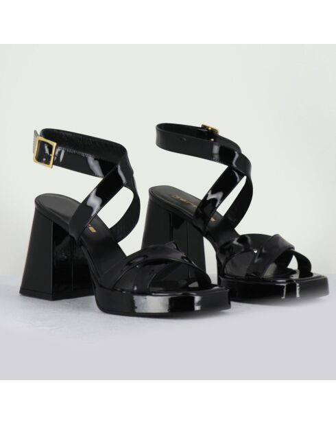 Schwarze Ledersandalen - 9,5 cm Absatz