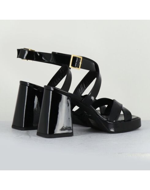 Schwarze Ledersandalen - 9,5 cm Absatz