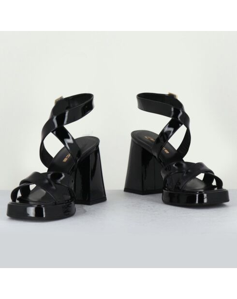 Schwarze Ledersandalen - 9,5 cm Absatz