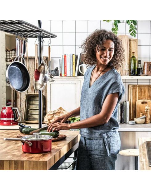 Casserole émaillée avec couvercle Core Steel induction rouge/crème - D.18 cm