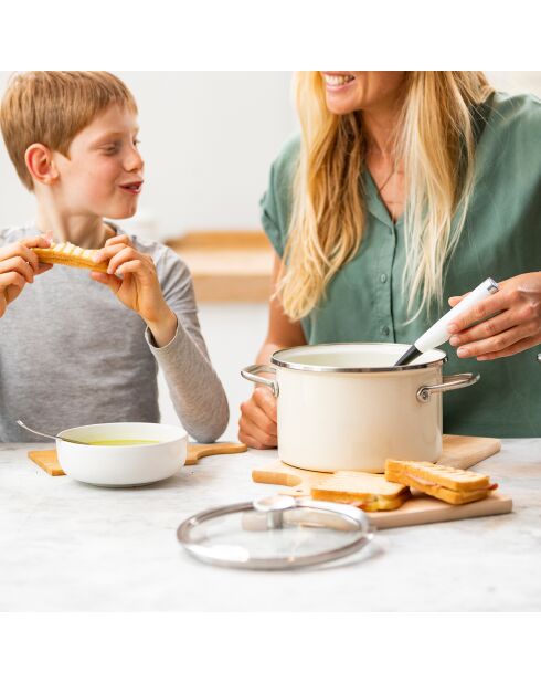 Faitout émaillé avec couvercle Core Steel induction crème - D.20 cm