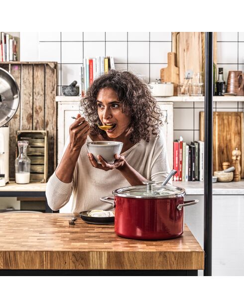 Faitout émaillé avec couvercle Core Steel induction rouge/crème - D.20 cm