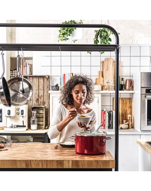 Faitout émaillé avec couvercle Core Steel induction rouge/crème - D.24 cm