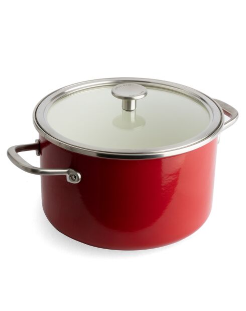 Faitout émaillé avec couvercle Core Steel induction rouge/crème - D.24 cm