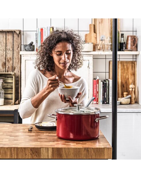 Casserole émaillée avec couvercle Core Steel induction rouge/crème - D.16 cm