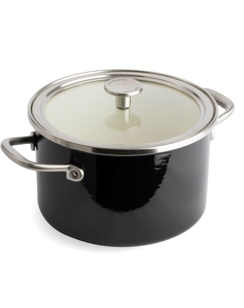 Casserole émaillée avec couvercle Core Steel induction noir/crème - D.20 cm