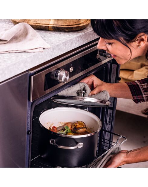 Casserole émaillée avec couvercle Core Steel induction noir/crème - D.20 cm