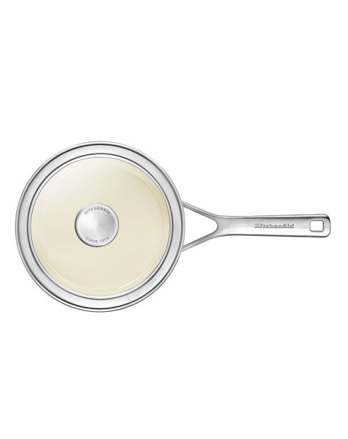 Casserole émaillée avec couvercle Core Steel induction crème - D.20 cm