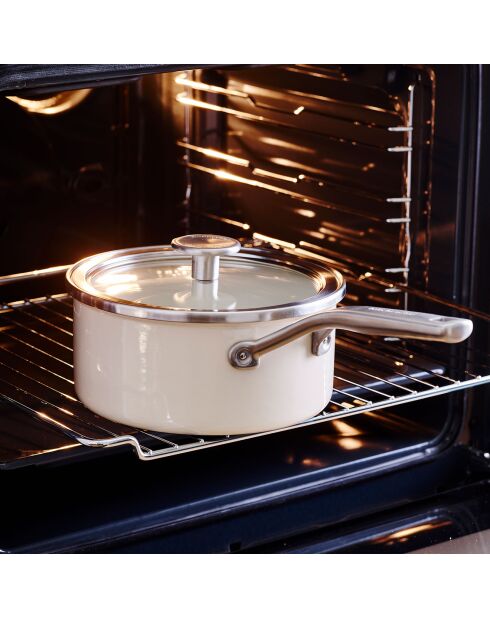 Casserole émaillée avec couvercle Core Steel induction crème - D.20 cm