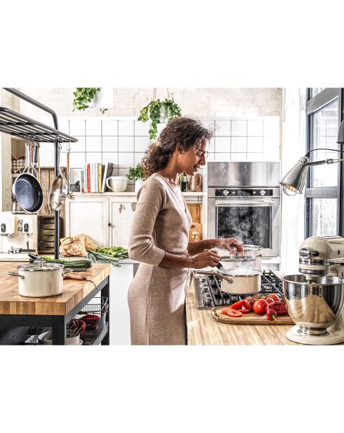 Casserole émaillée avec couvercle Core Steel induction crème - D.20 cm