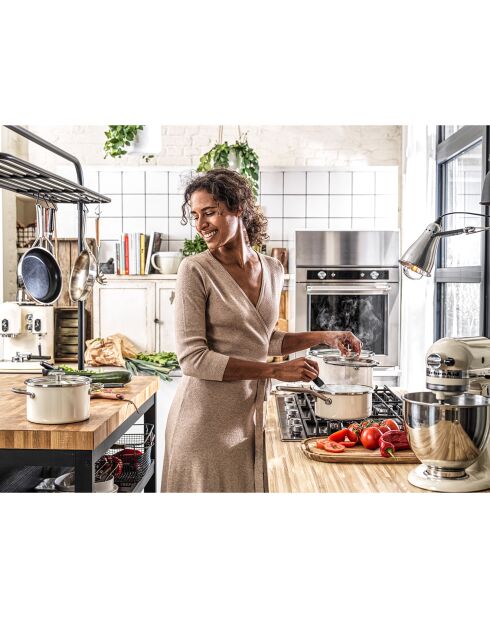 Casserole émaillée avec couvercle Core Steel induction crème - D.20 cm