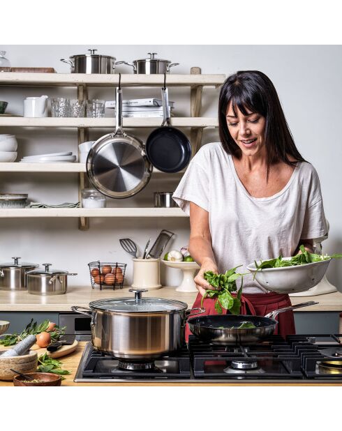 Poêle acier inoxydable revêtement céramique induction argenté/noir - D.28 cm