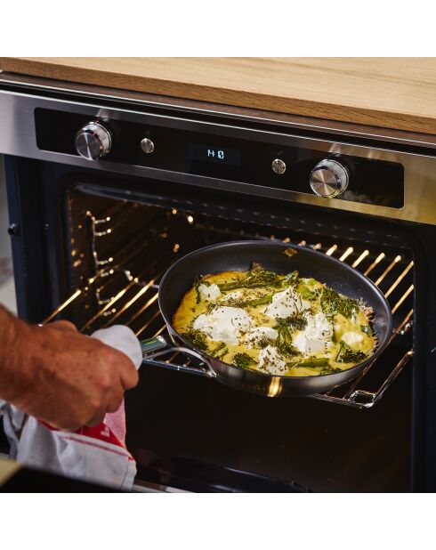 Poêle acier inoxydable revêtement céramique induction argenté/noir - D.28 cm