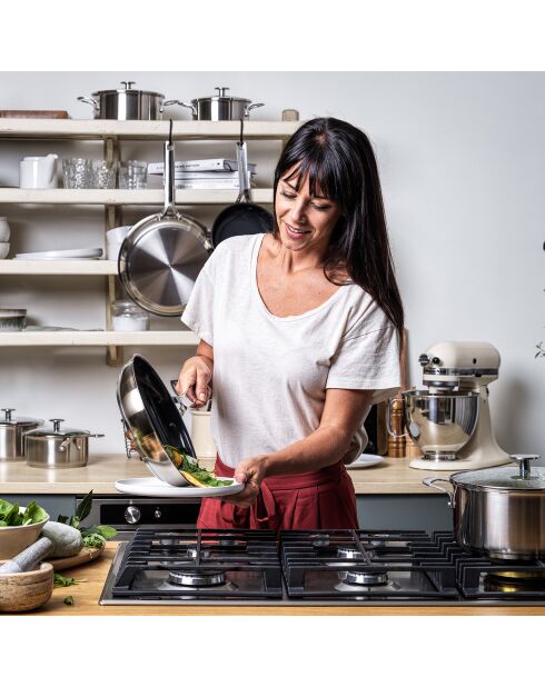 Poêle acier inoxydable revêtement céramique induction argenté/noir - D.28 cm