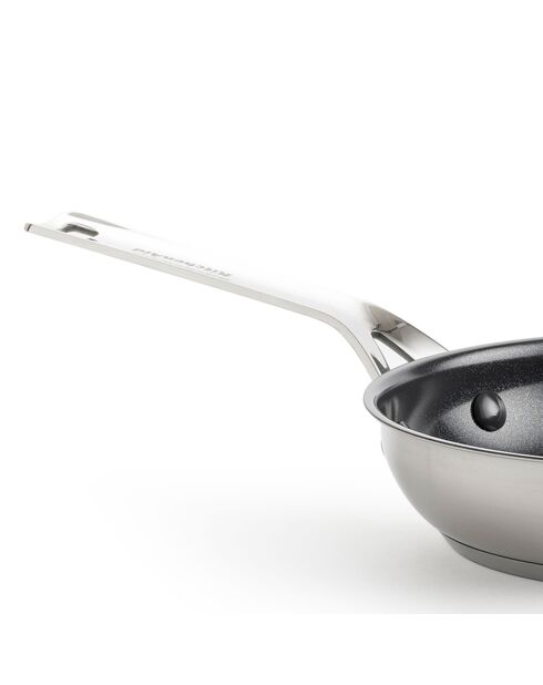 2 Poêles acier inoxydable revêtement céramique induction argenté/noir - D.20/D.28 cm