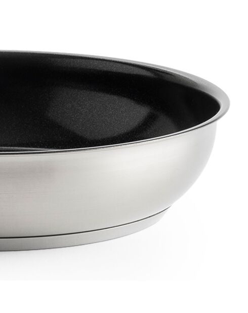 2 Poêles acier inoxydable revêtement céramique induction argenté/noir - D.20/D.28 cm