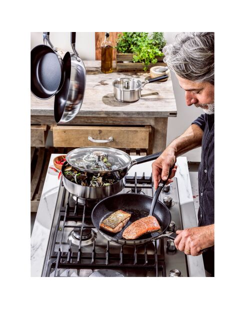 Poêle Classic acier inoxydable revêtement céramique induction argenté/noir - D.24 cm