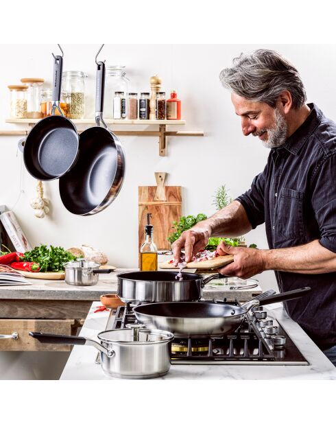 Poêle Classic acier inoxydable revêtement céramique induction argenté/noir - D.24 cm