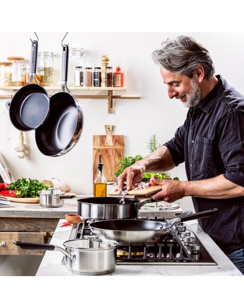 Poêle Classic acier inoxydable revêtement céramique induction argenté/noir - D.28 cm