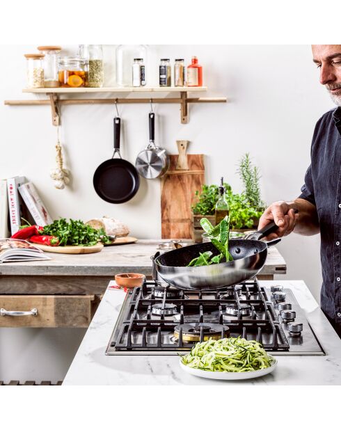 Wok Classic acier inoxydable revêtement céramique 3ply induction argenté/noir - D.28 cm