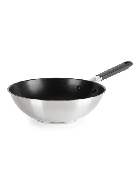 Wok Classic acier inoxydable revêtement céramique 3ply induction argenté/noir - D.28 cm